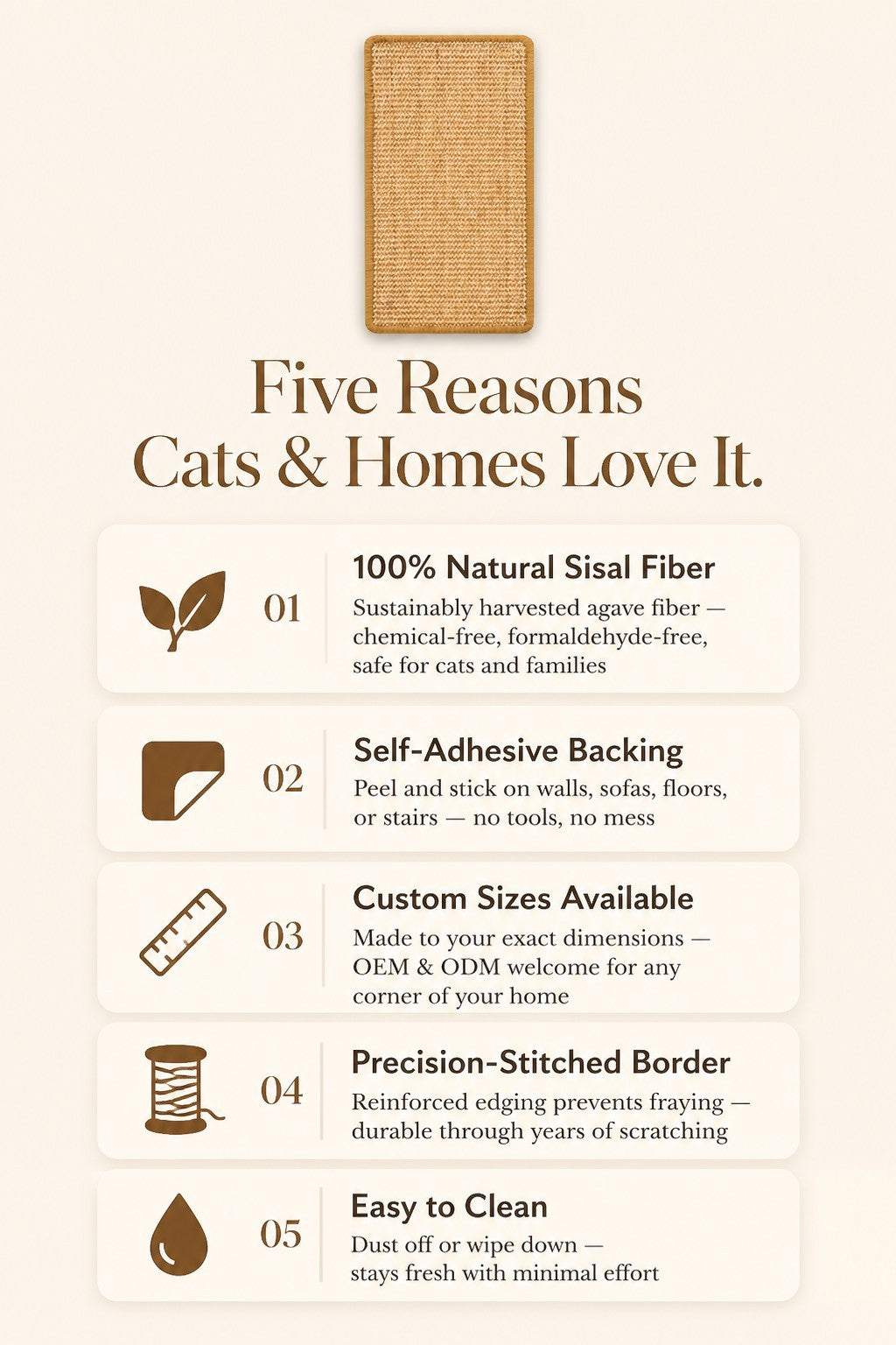 My Store natural sisal cat scratching mat with self-adhesive backing and reinforced stitched borders